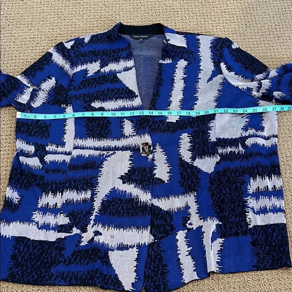 Ming Wang Black Blue Gray Abstract Print Single Button Front Blazer 2X Lagenlook
